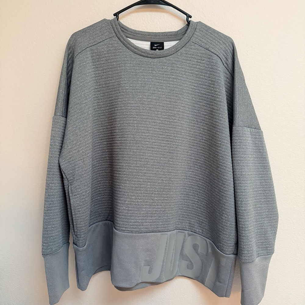 Nike Dry Fit Gray Training Double Knit Crewneck Sweatshirt Ribbed Womens XL